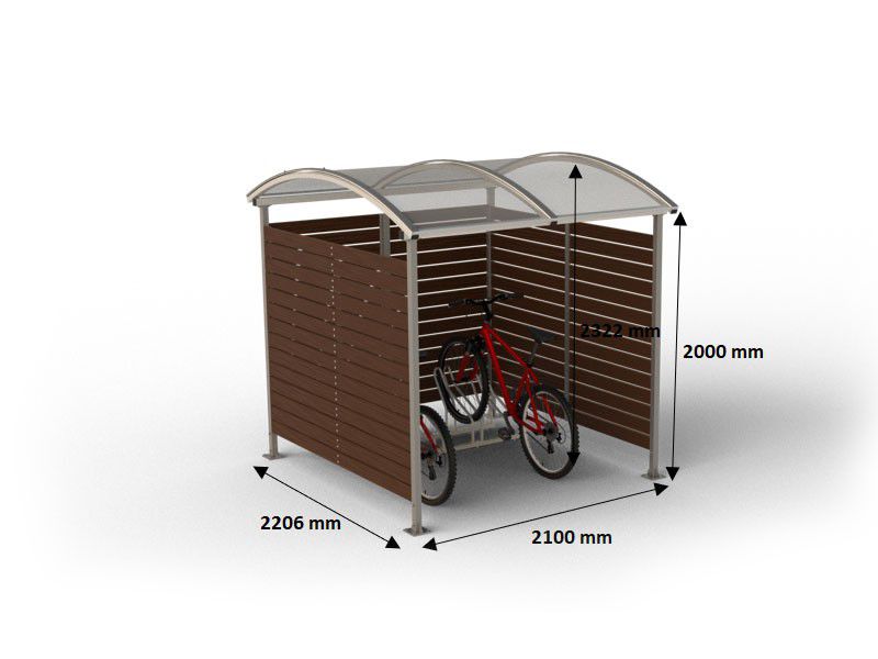 Dviračių stoginė "Zorza" uždara (medinės sienos), 5 dviračiams / 210cm - parkų ir gatvių gerbūvio elementai
