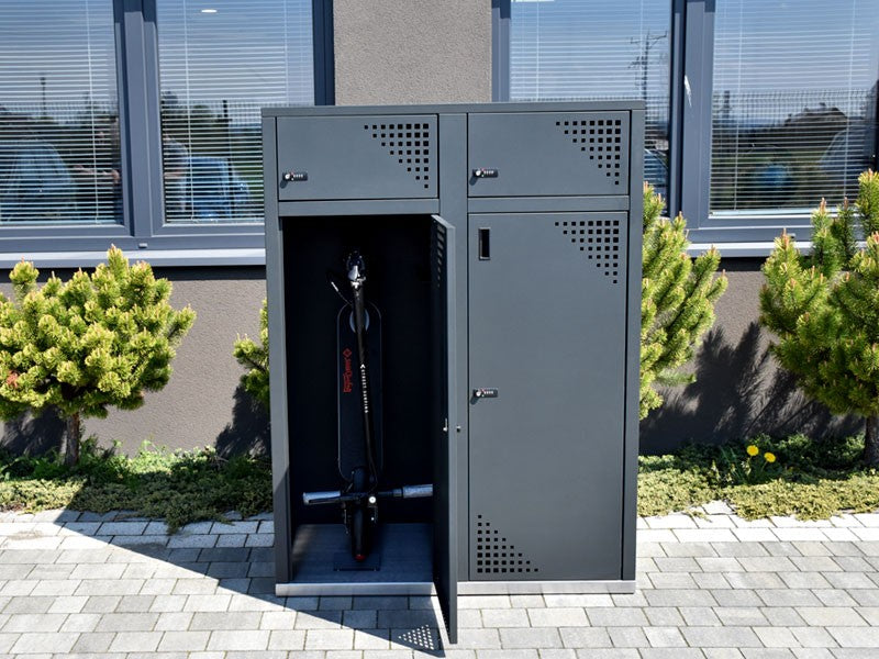 Dviejų vietų elektrinių paspirtukų boksas „krosbox i“ – miesto infrastruktūros objektai