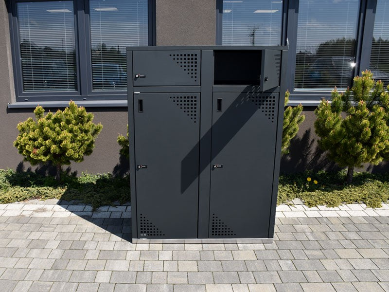 Dviejų vietų elektrinių paspirtukų boksas „krosbox i“ – moderni mažoji architektūra
