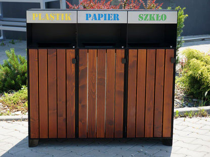 Rūšiavimo Šiukšliadėžė Ajaks I 4X80L / Lazeriu Išpjauti Užrašai – funkcionaliai ir saugiai bendruomenės aplinkai parkuose bei skveruose