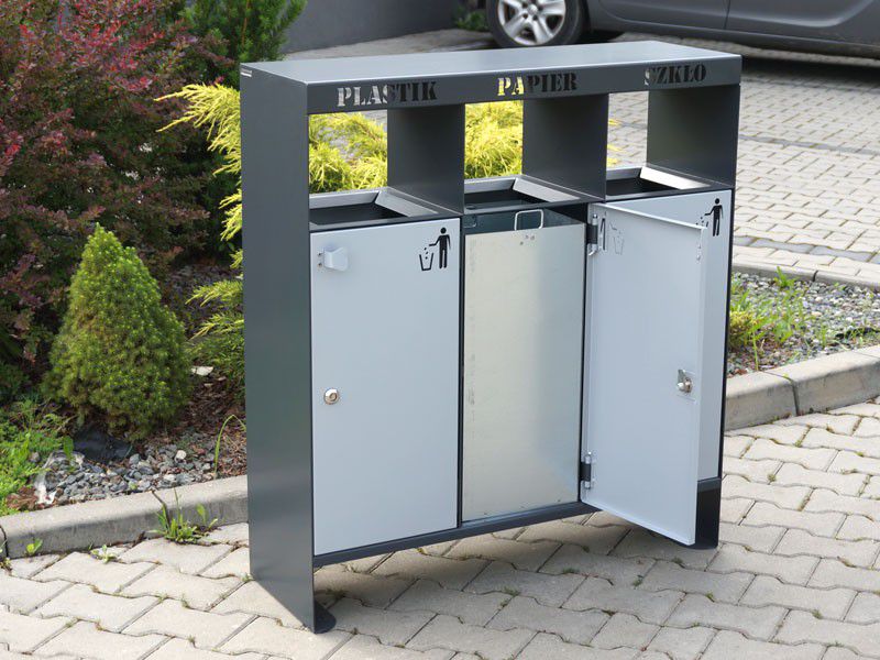 Rūšiavimo Šiukšliadėžė Aster III 3X40L – funkcionaliai ir saugiai bendruomenės aplinkai parkuose bei skveruose