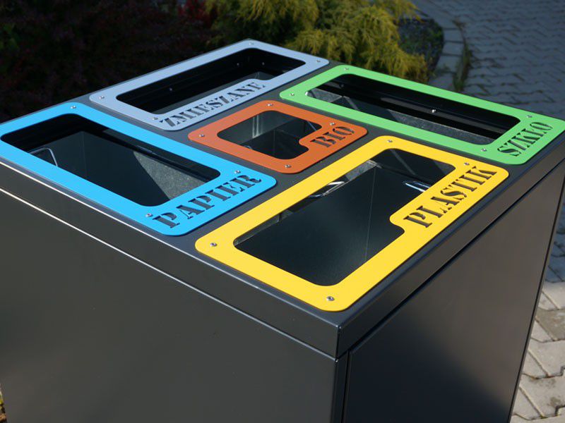 Rūšiavimo Konteineris Cube II Su 5 Skyriais / Užrašai Išpjauti Lazeriu – funkcionaliai ir saugiai bendruomenės aplinkai parkuose bei skveruose