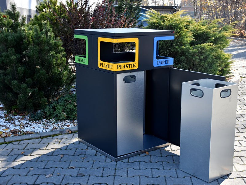 Rūšiavimo Šiukšliadėžė Cube Ix 4X80L, 4 Skyrių – funkcionaliai ir saugiai bendruomenės aplinkai parkuose bei skveruose