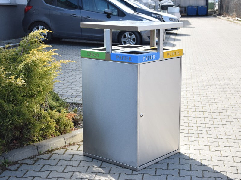 Rūšiavimo Šiukšliadėžė Cube VIII 4X80L, 4 Skyrių / Užrašai Išpjauti Lazeriu – saugioms ir patogioms gyventojų susibūrimo bei rekreacijos vietoms
