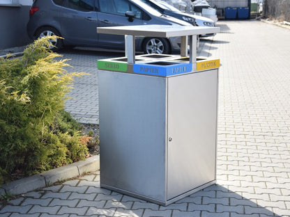 Rūšiavimo Šiukšliadėžė Cube VIII 4X80L, 4 Skyrių / Užrašai Išpjauti Lazeriu – saugioms ir patogioms gyventojų susibūrimo bei rekreacijos vietoms