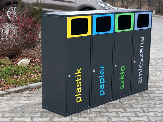 Rūšiavimo Šiukšliadėžė Etna IV 4X80L + Peleninė – tvariems urbanistiniams sprendimams bei pėsčiųjų zonų tvarkymui