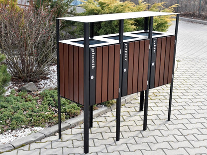 Rūšiavimo Šiukšliadėžė Promyk I 3X60L Su Stogeliu – tvariems urbanistiniams sprendimams bei pėsčiųjų zonų tvarkymui