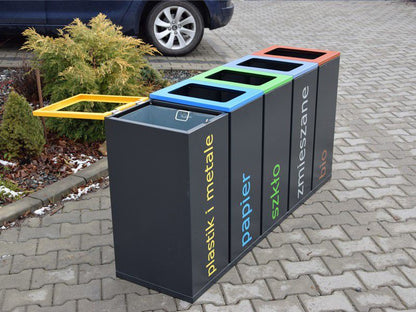 Rūšiavimo Šiukšliadėžė Satis V 5X60L / Užrašai Ant Lipnios Plėvelės – estetiškam viešojo landšafto formavimui ir poilsio zonų įrengimui