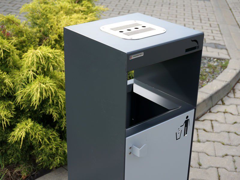 Šiukšliadėžė Aster I 40L Su Pelenine – estetiškam viešojo landšafto formavimui ir poilsio zonų įrengimui