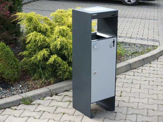 Šiukšliadėžė Aster I 40L Su Pelenine – tvariems urbanistiniams sprendimams bei pėsčiųjų zonų tvarkymui