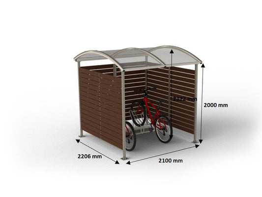 Dviračių stoginė "Zorza" uždara (medinės sienos), 5 dviračiams / 210cm - parkų ir gatvių gerbūvio elementai