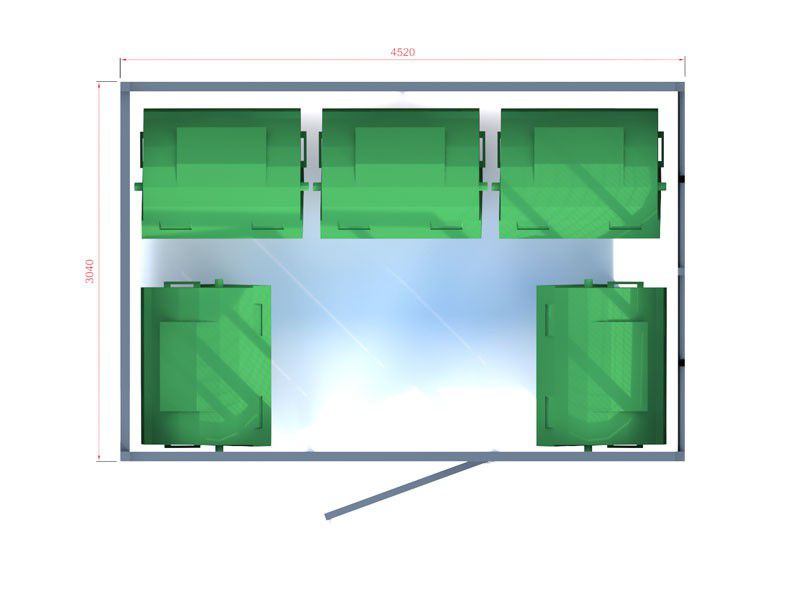 Atliekų konteinerių stoginė Sawa III, 5x1110l/452x304cm, tinklo + medžio apdaila – mažosios architektūros elementai