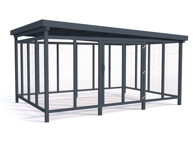 Atliekų konteinerių stoginė Sawa III, 7x1110l/452x452cm, tinklo apdaila – lauko baldai viešosioms erdvėms