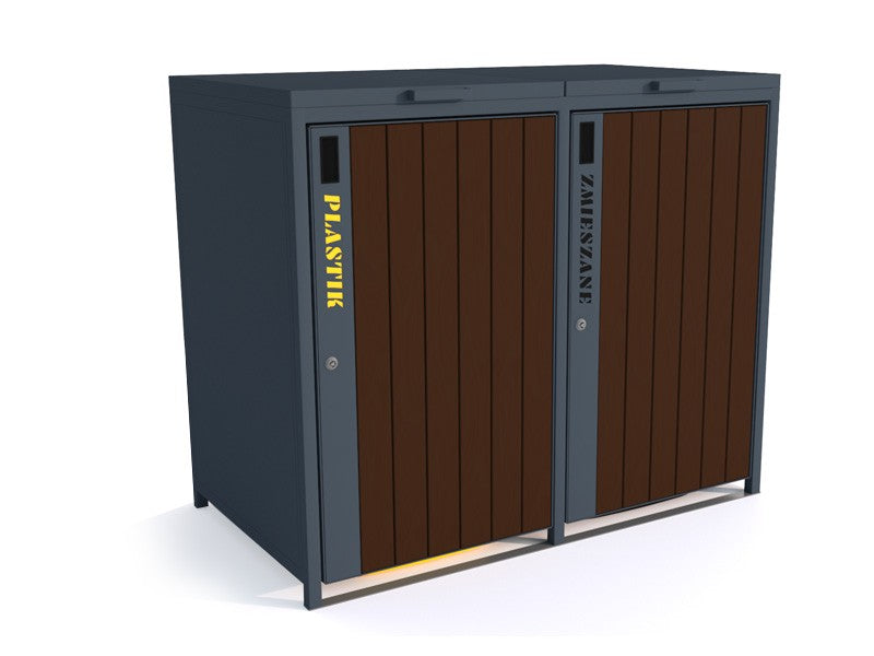 Šiukšliadėžių užtvara i 2x120l – lauko baldai viešosioms erdvėms