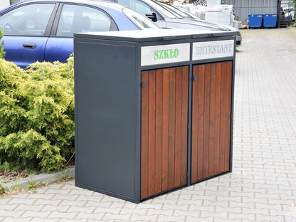 Šiukšliadėžių užtvara ii 2x240l / lazeriu pjauti užrašai – viešųjų erdvių sutvarkymo elementai
