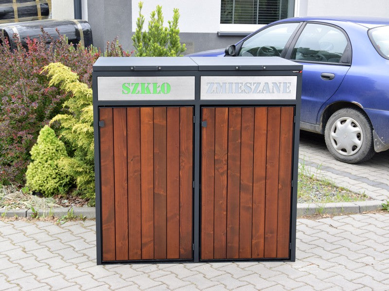Šiukšliadėžių užtvara ii 2x240l / lazeriu pjauti užrašai – moderni mažoji architektūra