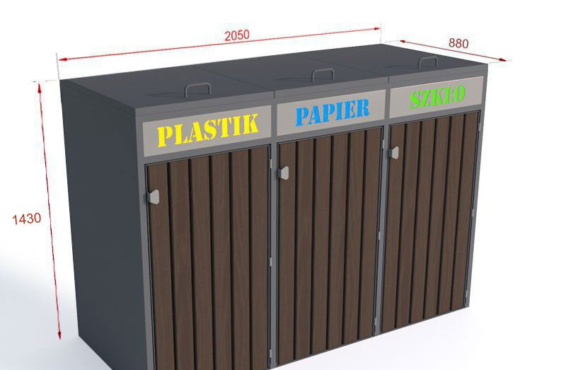 Atliekų konteinerių uždanga II 3x240l / lazeriu išpjauti užrašai – prekės viešosioms erdvėms